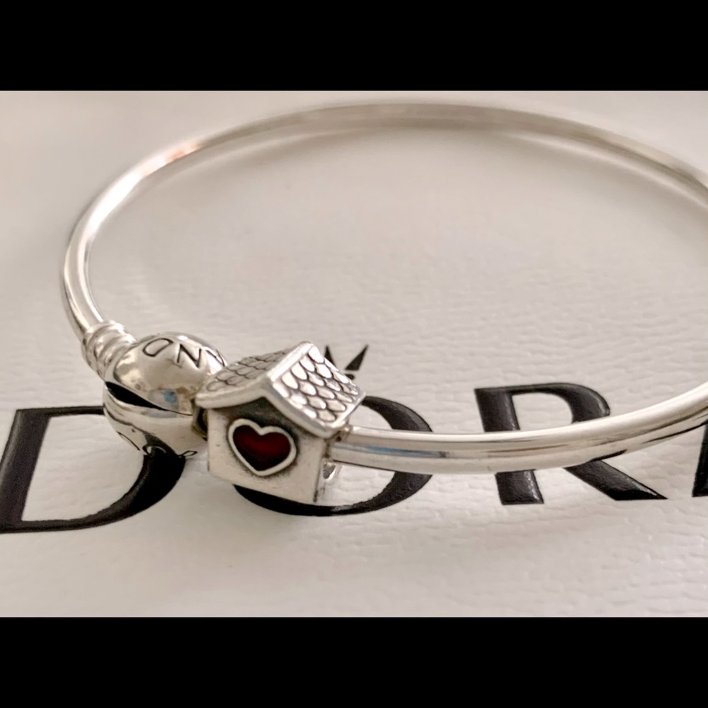 Authentic Pandora Dog House Charm w/ Red Enamel heart inlay
